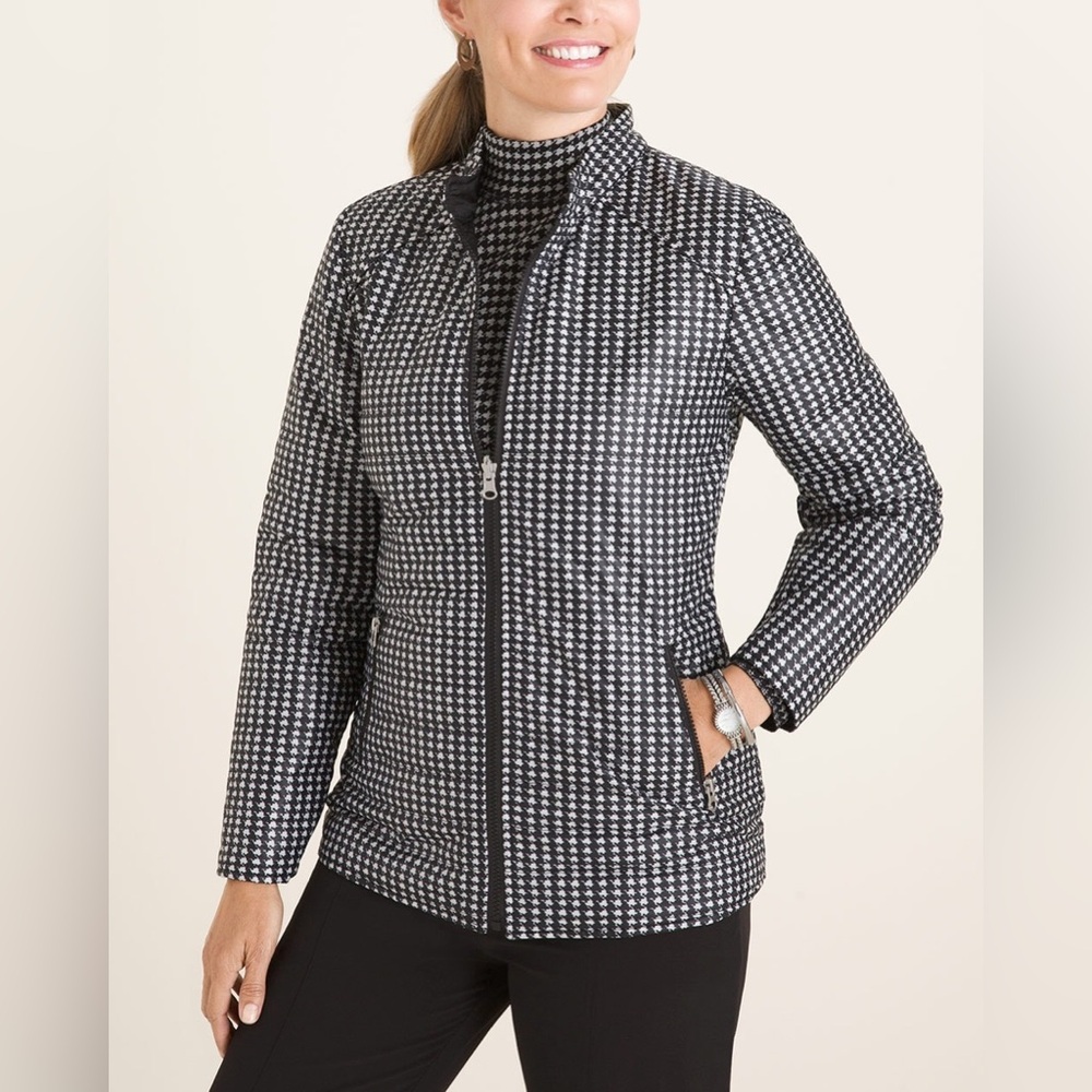 Ladies Zenergy Reversible Black To Houndstooth Puffer Jacket